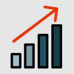 Graph with an arrow trending upward